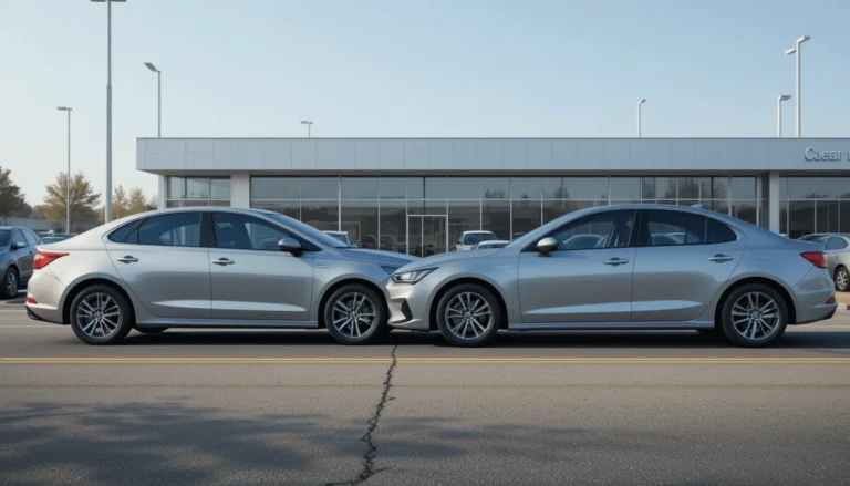 AI-generated image of two generic silver sedans parked nose-to-nose for comparison